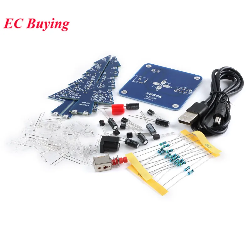 DIY Xmas Tree Kit Parts Production 3D Colorful Christmas Tree LED Flash Circuit Welding Soldering Practice Learning  Suit