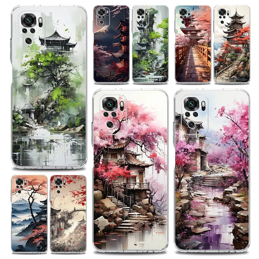 Ink and wash landscape painting Phone Case For Xiaomi Redmi Note 13 12 5G 9S 9 8 10 11 Pro 4G 9T 13C 12C 10C 9C 9A 7 Clear Cover