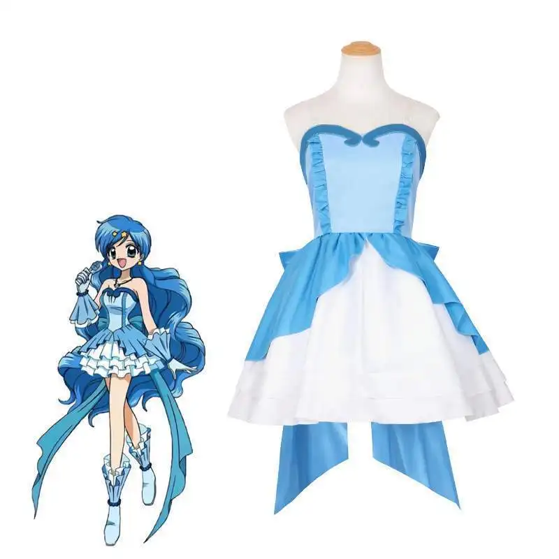 

New Anime Pichi Pitch Mermaid Melody Hanon Hosho Dress Cosplay Costume With Gloves Custom Size Halloween