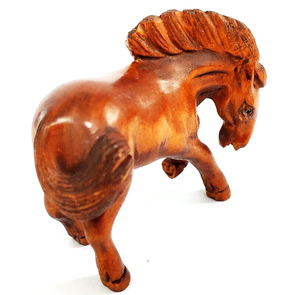 Y147, 2 INCH Japanese Boxwood Hand Carved Netsuke Sculpture Miniature : Zodiac Horse