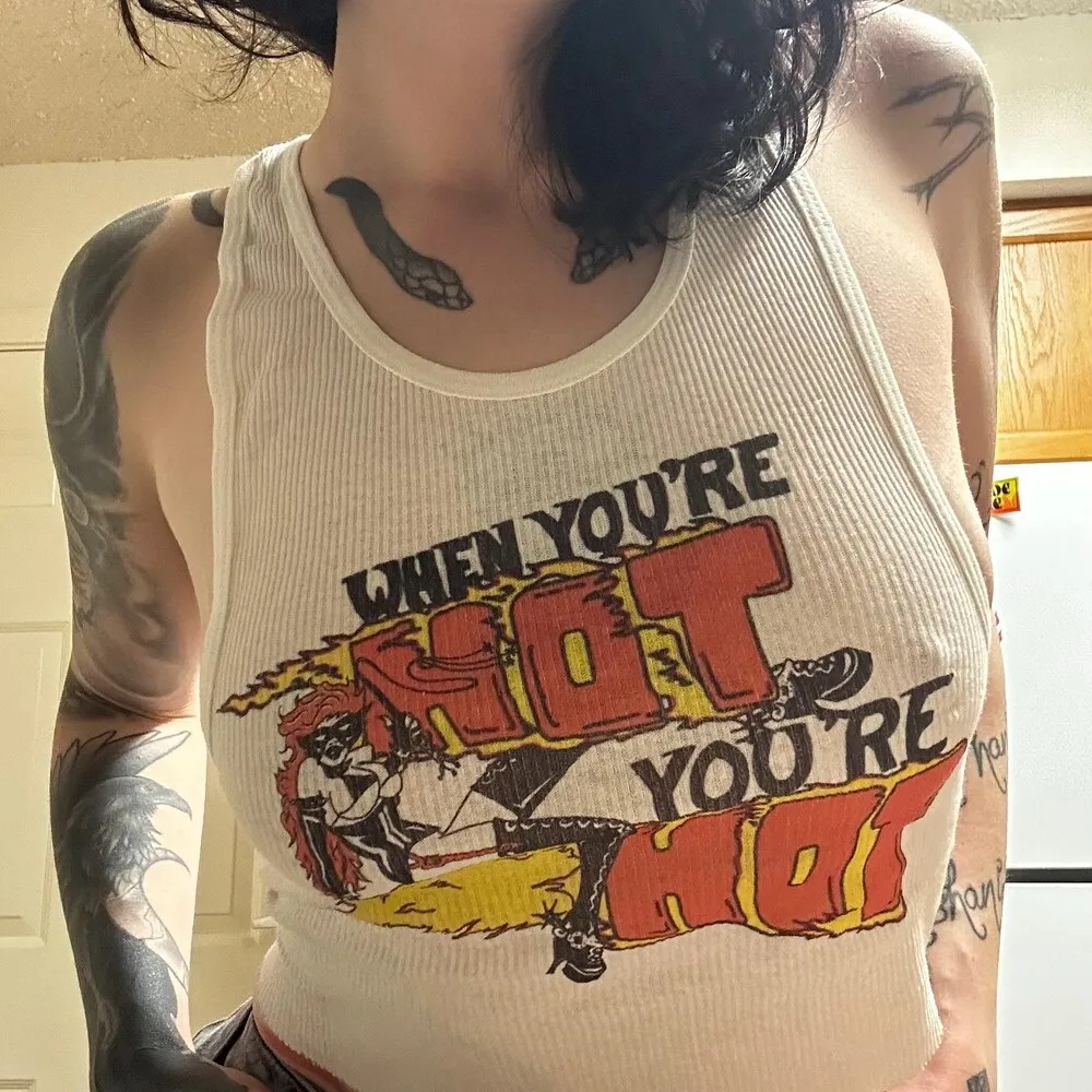 Ribbed Tank with When You’re Hot Vintage Inspired Graphic 20 Inch Vest Emo Girls Aesthetic Letter Print Grunge Goth Camisole Top