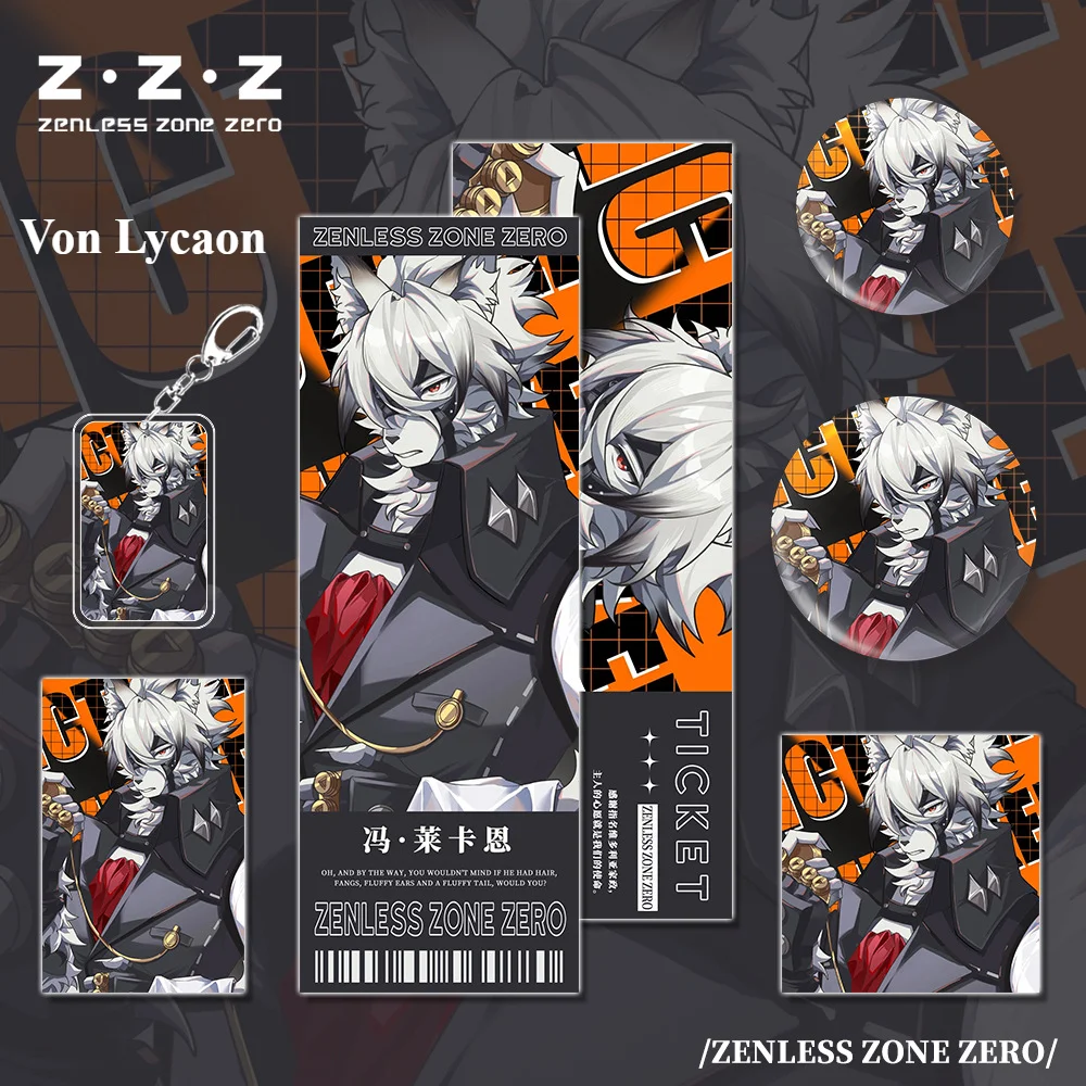 6pcs/1set Von Lycaon Acrylic Keychain Game Zenless Zone Zero Cosplay Brooch Pin Costume Card Birthday Fan Badge Gifts