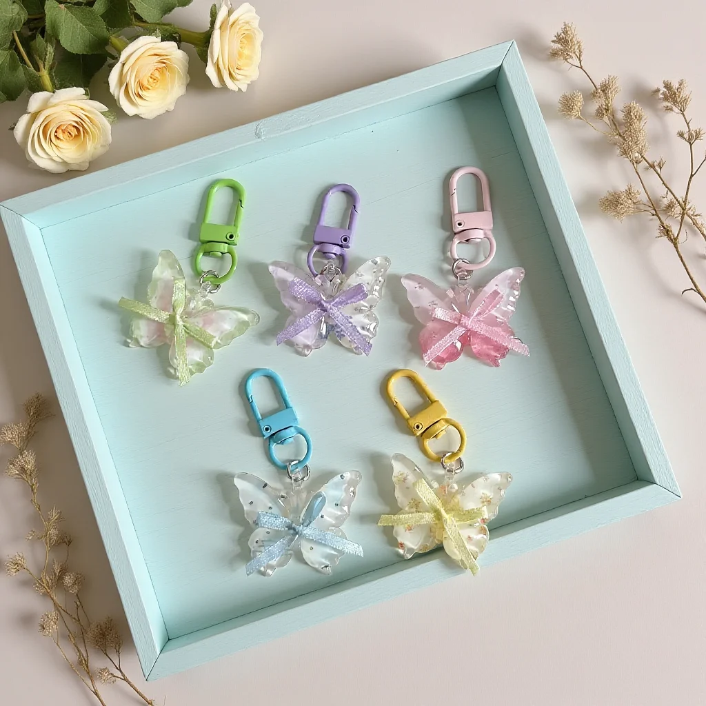 Butterfly Key Pendant Clear Butterfly Bag Charm Acrylic Butterfly Pendant Sweet Decorative Keychain For School Bag Travel