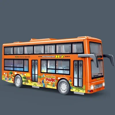 Children\'s Double-decker Sightseeing Bus Pull Back Car Light Music Can Open The Door Bus Inertial Toy Model Boy Birthday Gift