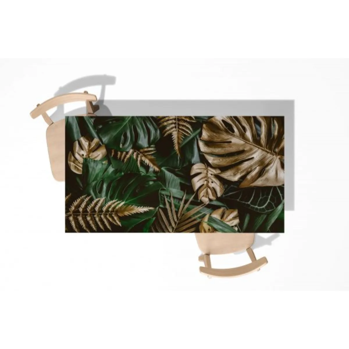 Golden Green Monstera Table Stickers, Papel de parede auto-adesivo, Folhas da Floresta Tropical, Computador, Desktop, Mesa de jantar, Remodelar