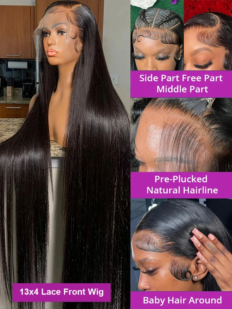 Hidden Drawstring 360 Full Lace Frontal Human Hair Wig Bone Straight 13x4 13x6 HD Transparent Lace Front Wigs 230% For Women