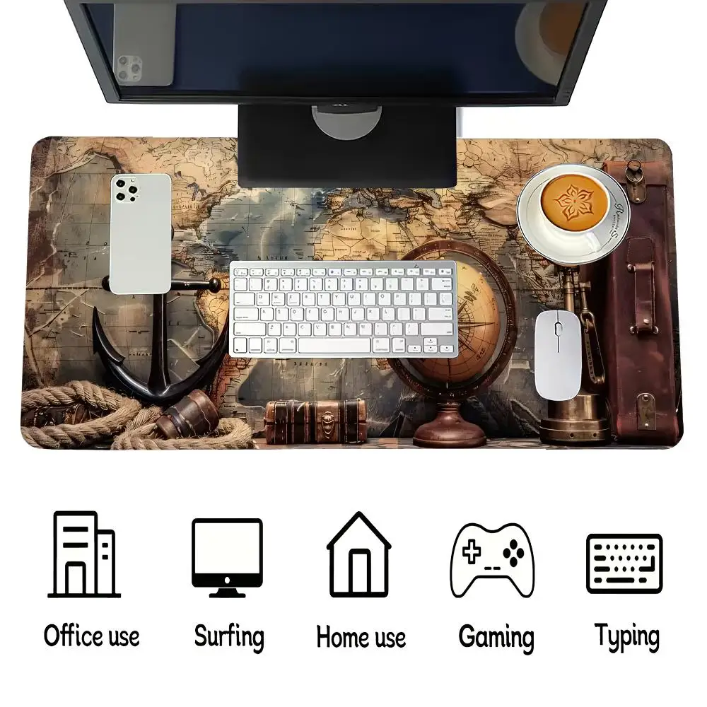 

Retro maritime pattern XXL extended mouse pad rubber anti slip computer desktoppads thick keyboard PC accessories dirt resistant