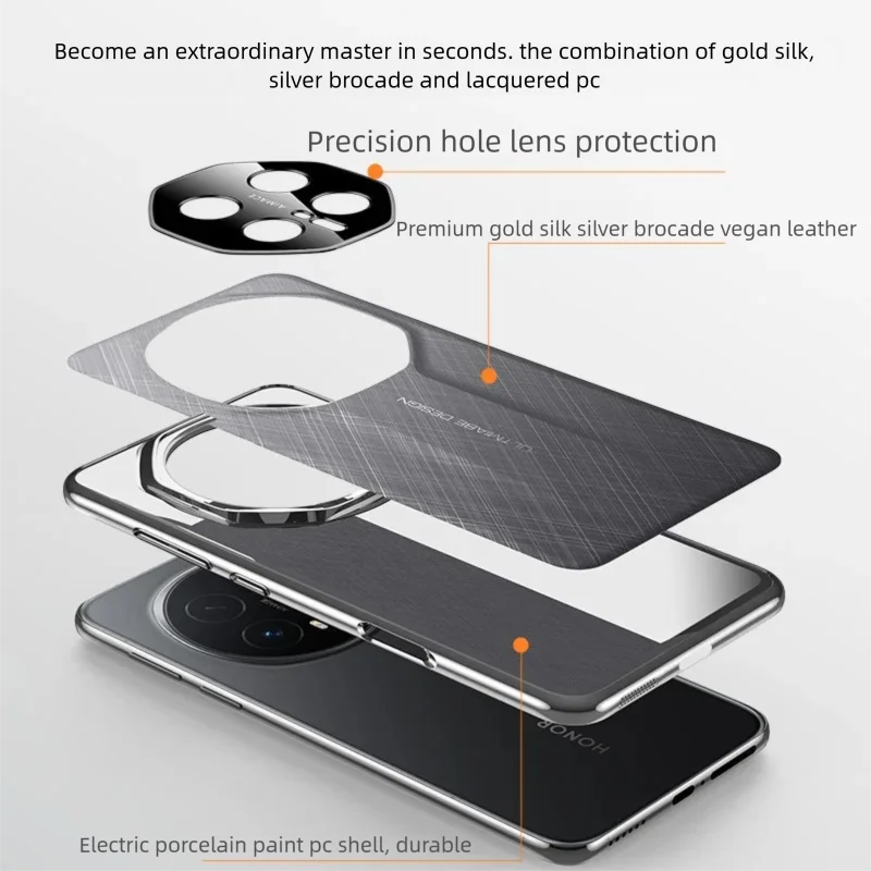 حافظة جلدية نباتية متميزة باللون الذهبي والفضي لهاتف Honor Magic 7 8 Pro غطاء مطلي بالكهرباء مع واقي انقطاع عدسة الكاميرا #4