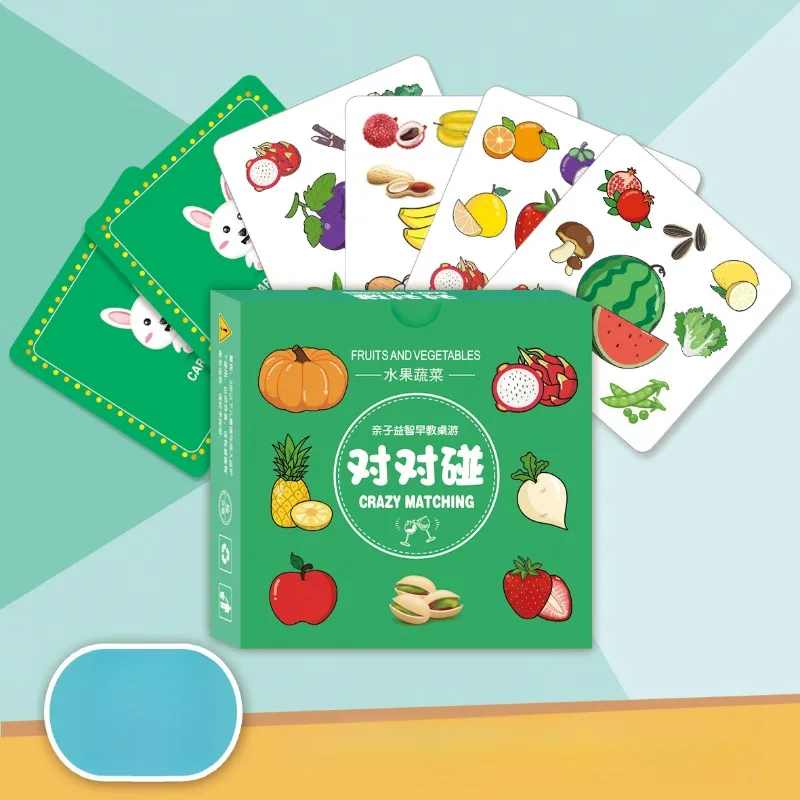 54pcs A Set Parent Child Interactive Board Card Game Toy with Early Educational Fruit Animal Sensory Cognitive Crazy Puzzle Kid