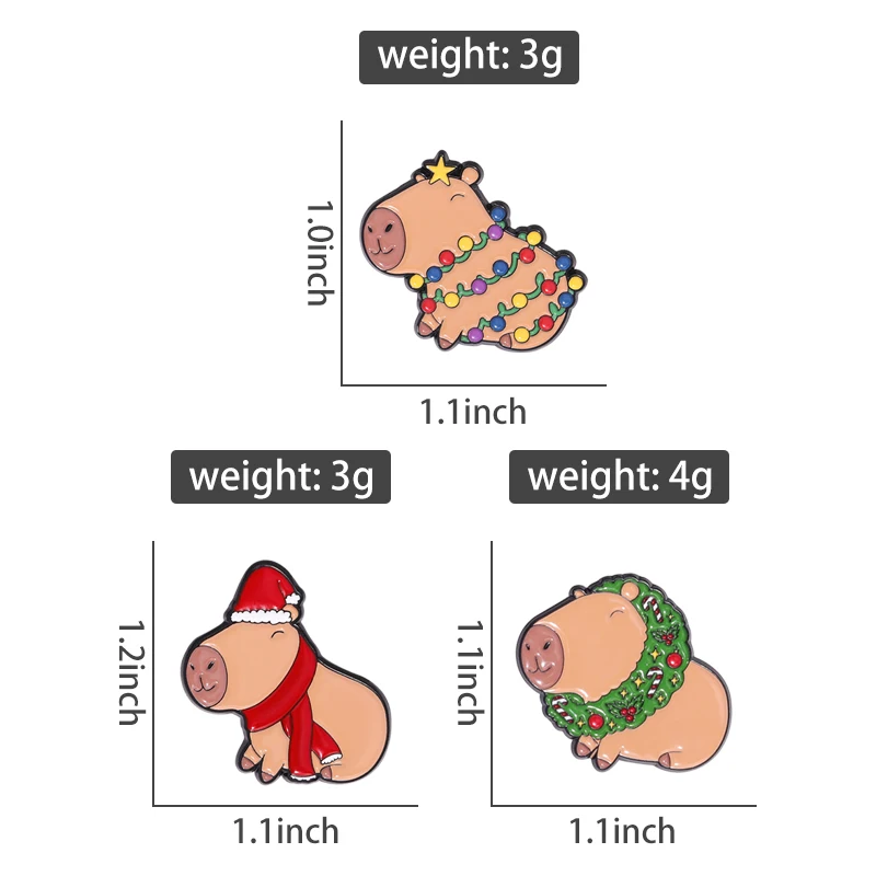 Christmas Capybara Enamel Pins Custom Cartoon Animal Badges Lapel Brooches Jewelry Accessories Gift For Friends
