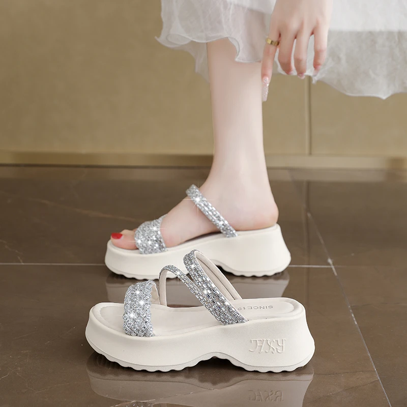 

Petite Women 6CM Height Increasing Half Slides Summer Thick Platform Slippers Small Large Size for Wide Chubby Feet
