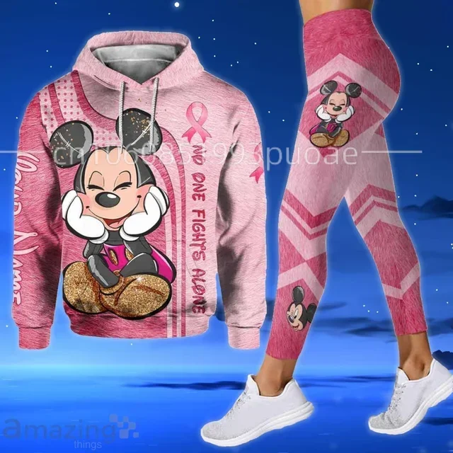 Nome personalizzato Minnie Mouse 3D felpa con cappuccio Leggings Set da donna Disney Mickey Yoga pantaloni della tuta moda Casual Leggings tuta da ginnastica