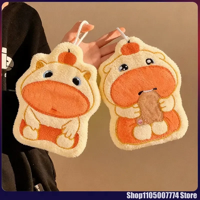 

Kawaii Capybara Lulu Hanging Hand Towel Cute Thickened Coral Fleece Water-Absorbent Kitchen Quick-Drying Shower Room Supplies