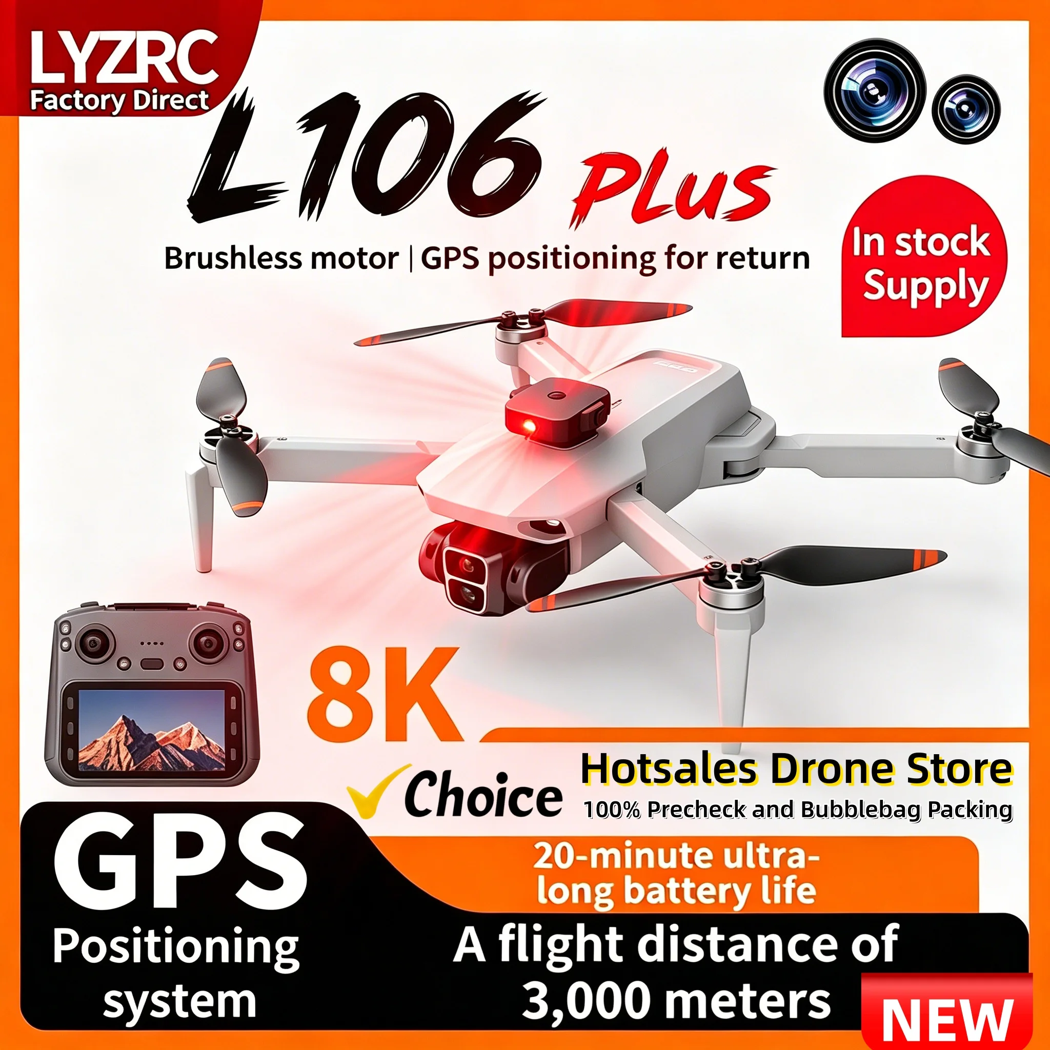L106-1 GPS Screen Control Drone 6K Camera 4.5in Color Screen Electric Lens Infrared Obstacle Avoidance Foldable RC Quadcopter
