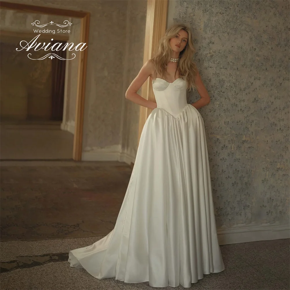 

Aviana Customized Sweetheart A-Line Wedding Dress Princess Style Ruffles Strapless Sleeveless Elegant Lace Up Floor Length
