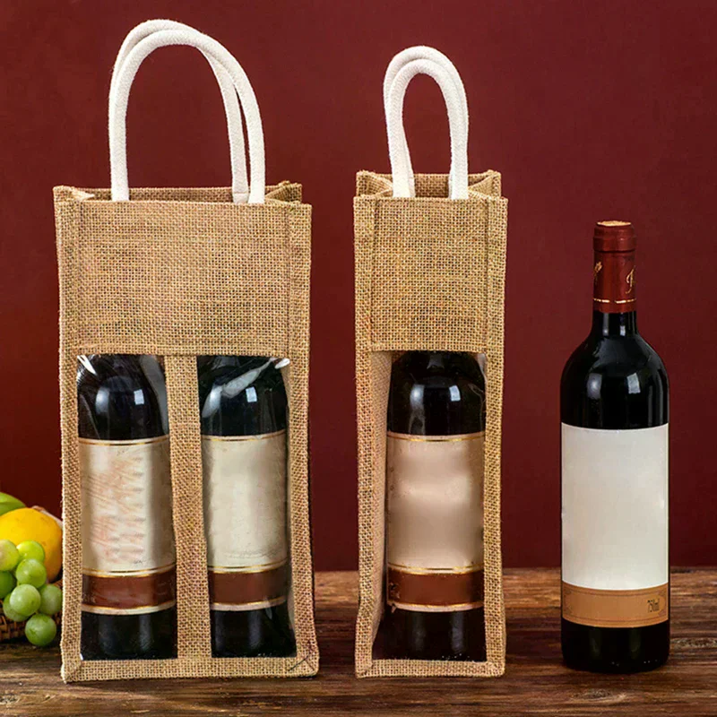 Red Wine Handbag Wine Gift Box With Window And Handle Single/ Double Bottle Champagne Package Bags Wedding Favors For Guests