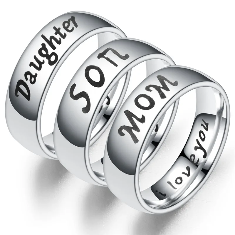 Europe And America Classic Stainless Steel Rings ‘Love You Mom Dad Son Daughter’ Family Member Rings Fashion Jewelry Wholesale