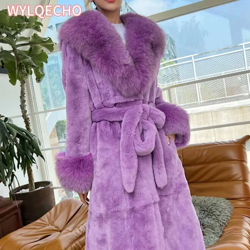 2023 Winter Fashion New Mid-Length Large Fur Collar Lapel Long-Sleeved Belt Loose Imitation Fur Thickened Warm Coat Women's Tide