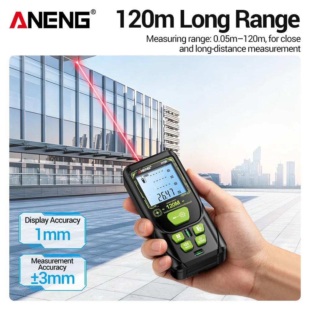 Digital Laser Rangefinder ANENG H120 120M High Precision Measurement Laser Mini Distance Mete  Area/Volume Multi-Function Tester