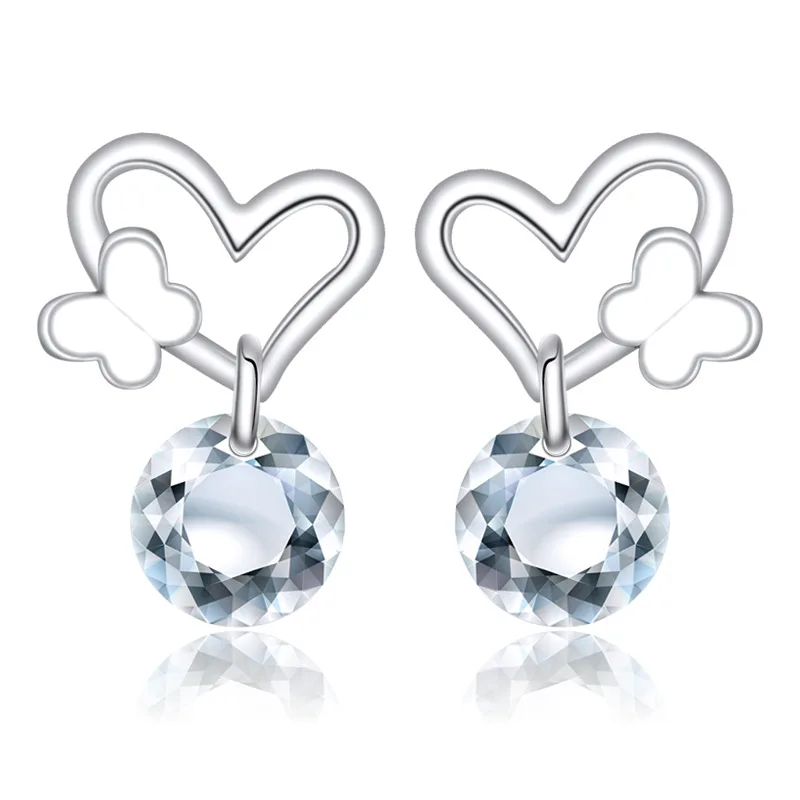 1 Pair Women Cute Butterfly Hook Crystal Stud Earrings Heart Hollow Out Earrings for Women