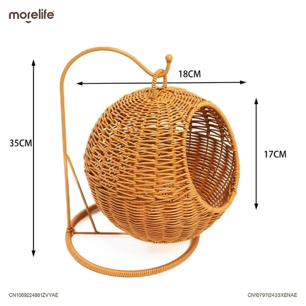 Nordic Style Semi Closed Pet Hammock Cats Round Cat\'s House Rattan Woven Cat Hammock Cat Supplies Living Room Furniture K01+