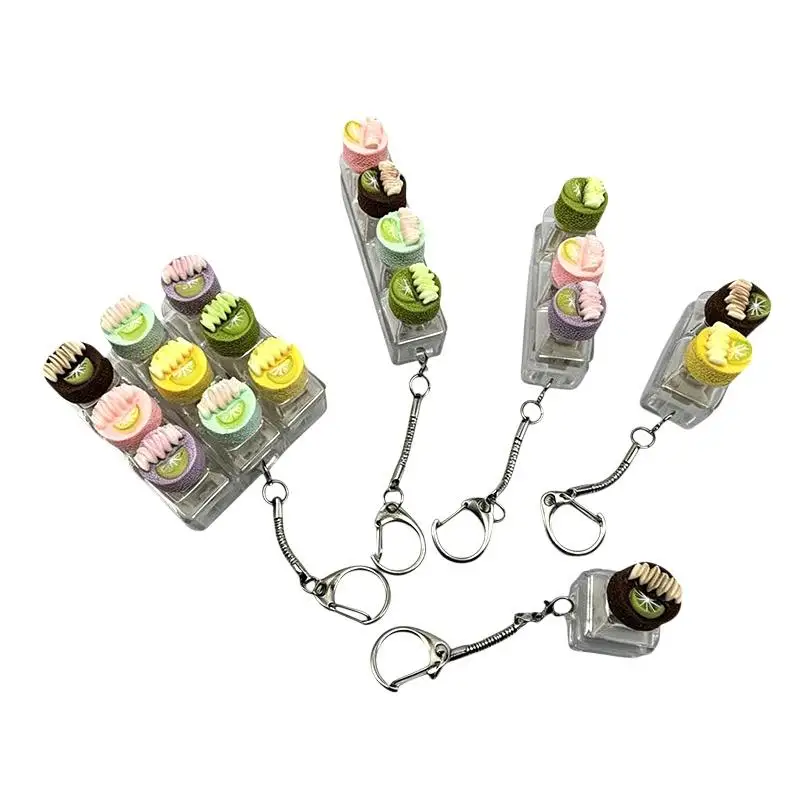 2/3/4/9 Key Fidget Keychain Mini Dessert Shaped Push Button Keychain Portable Reduce Pressure Daily Commute