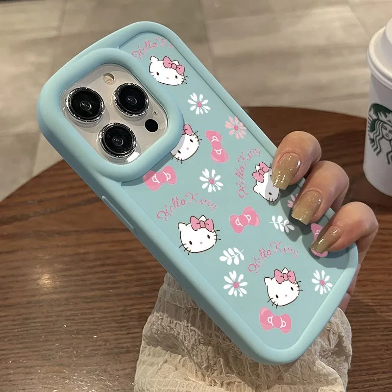 Sanrio Hello Kitty Boog Bloem Kawaii Telefoon Hoesje Voor iPhone 16 15 14 13 Pro Max 11 12 13 Pro XR XS MAX Roze Meisje Y 2K Leuke Cover