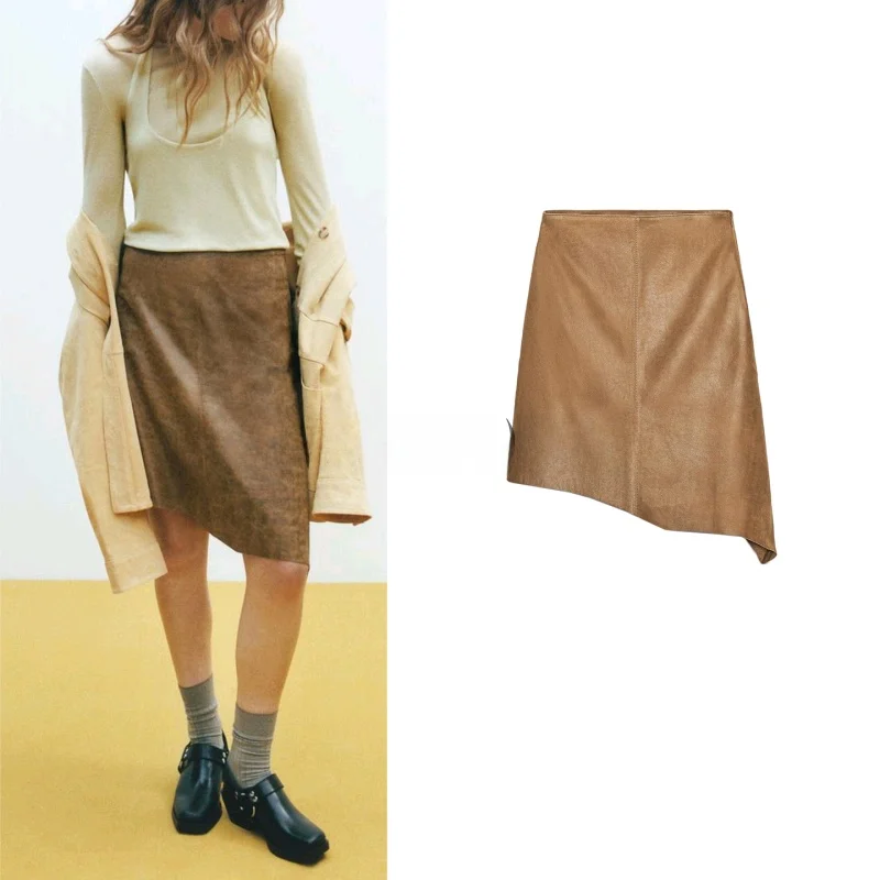 Herfst nieuwe collectie asymmetrische midi-rok dames PU-leer anti-leer boting f rok casual sle stand fit