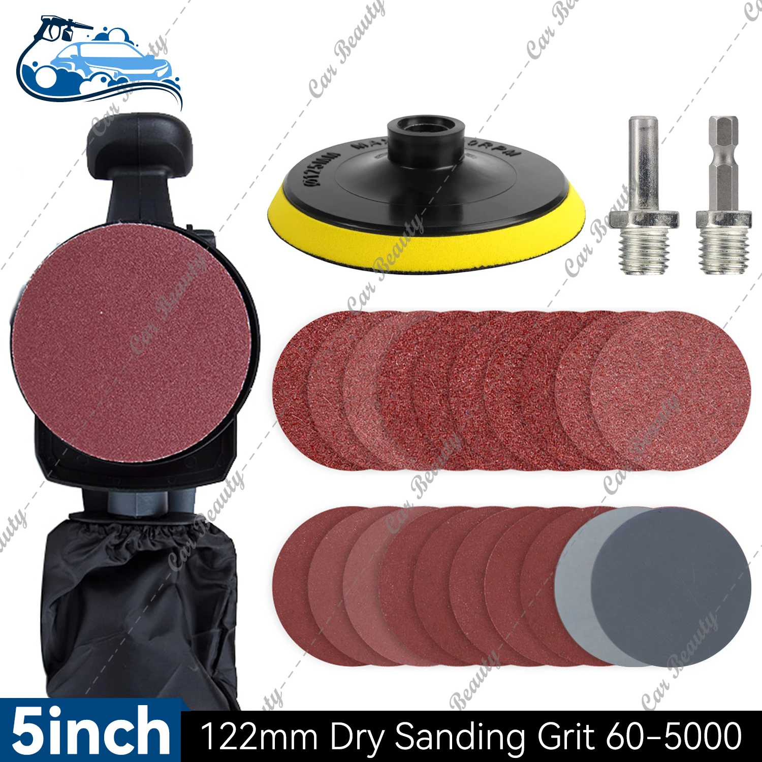 5 Inch 122mm Sanding Paper Headlight Polishing Pad Sandpaper Sheet Disc for Car Wash Detailing Products M10 Hex Drill Adapter
