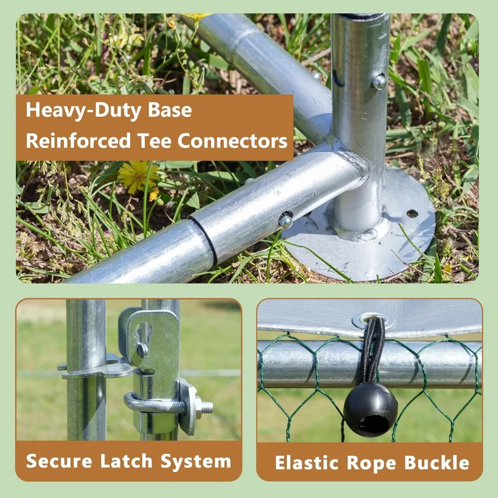 Großer Hühnerstall aus Metall, 31,8 x 9,84 x 6,6 Fuß, Hühnerläufe für den Hof mit Deckel, begehbare Hühnerstall für 10 Hühner, strapazierfähiges Chi