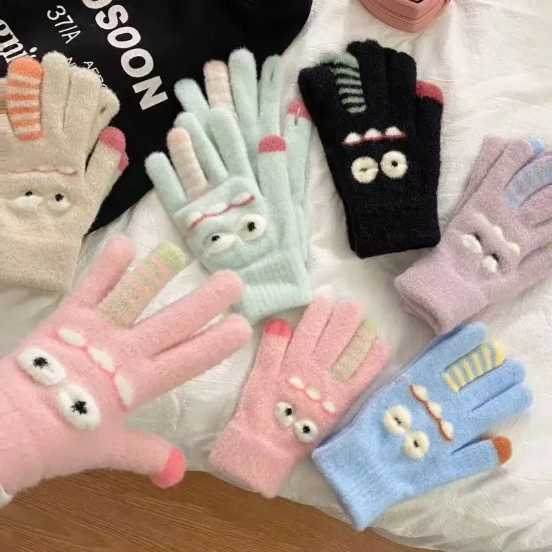 Fun Monster Knit Gloves For Women, Winter Fingerless Touchscreen Warm Gloves, Thickened Student Cycling Gloves