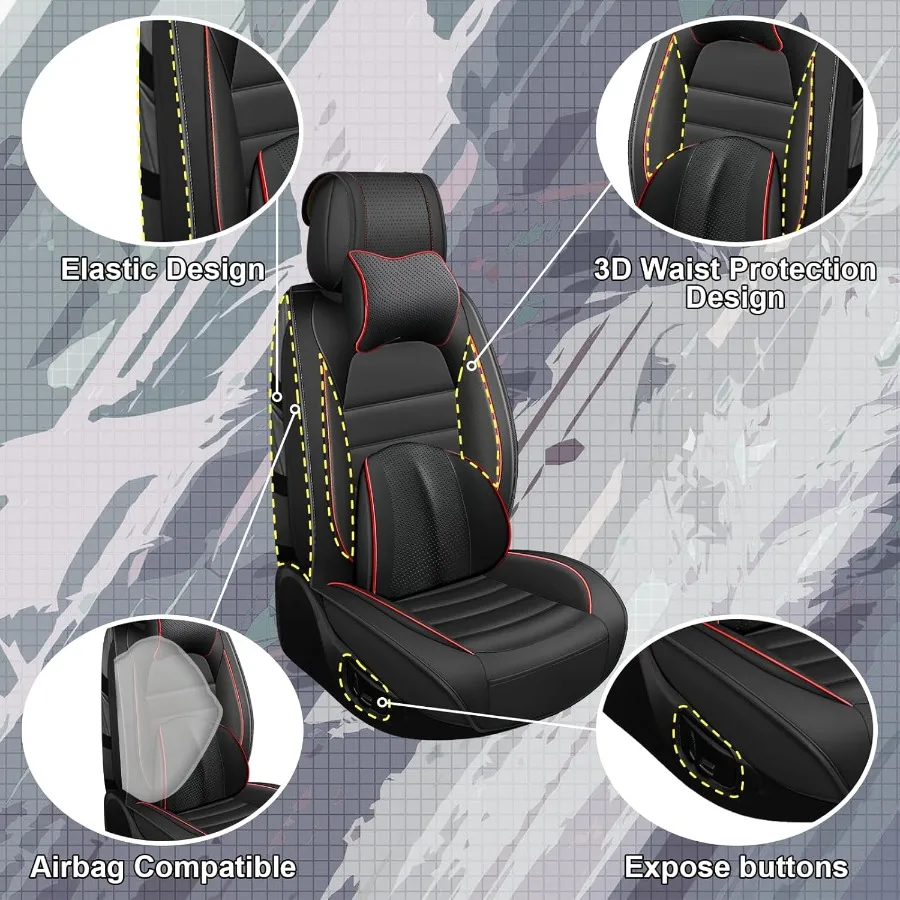 مجموعة كاملة من أغطية المقاعد الجلدية الفاخرة المكونة من 5 قطع لسيارة Ford F350 F350 2018 مع خصائص مقاومة للماء والبقع تتضمن S