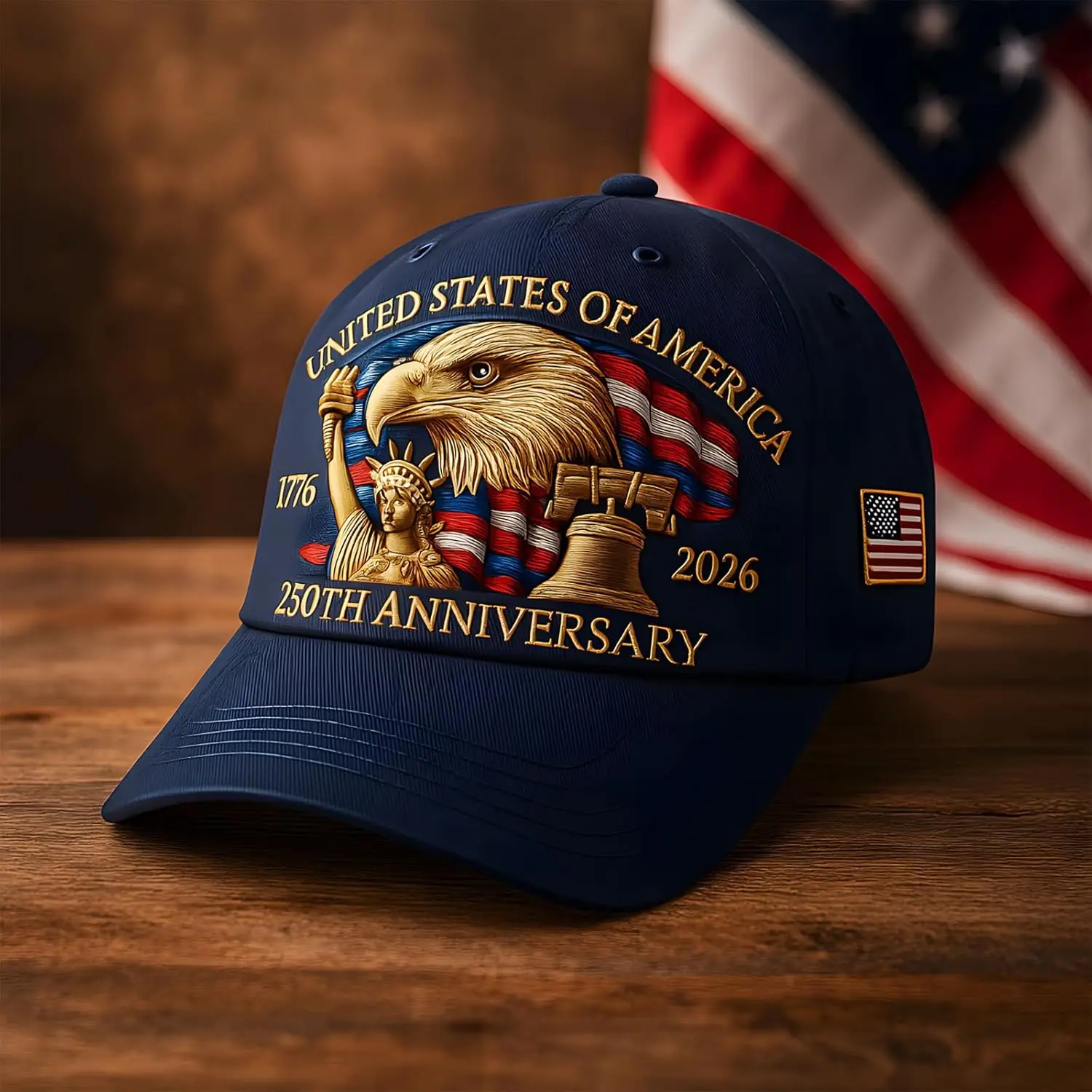 United States 250th Anniversary Baseball Cap - Eagle & Liberty Design, Handmade Embroidery Hat for Men Women, Adjustable