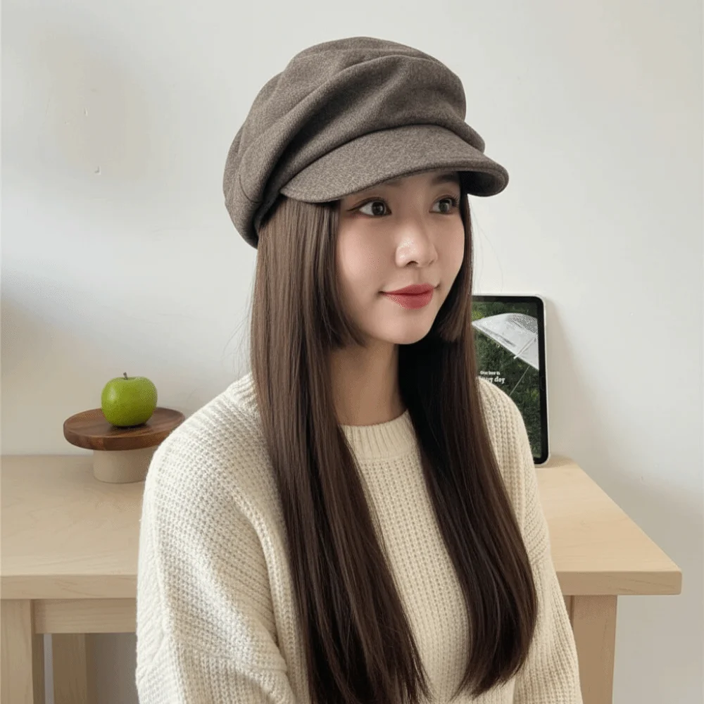 

Fashion British Style Wool Beret Black Brown Pleated Octagonal Hat Korean Style Artist Hat Eequestrian Hat Girl
