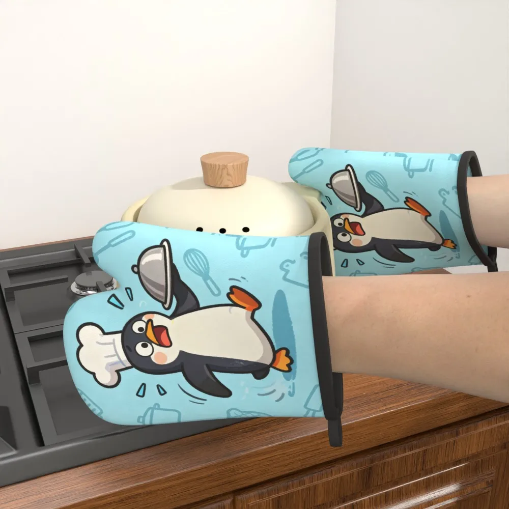 2pcs Cute Chef Penguin Oven Mitts - Heat-Resistant ' Baking Accessories with Penguin-Shaped Hands, Durable Kitchen Mittens