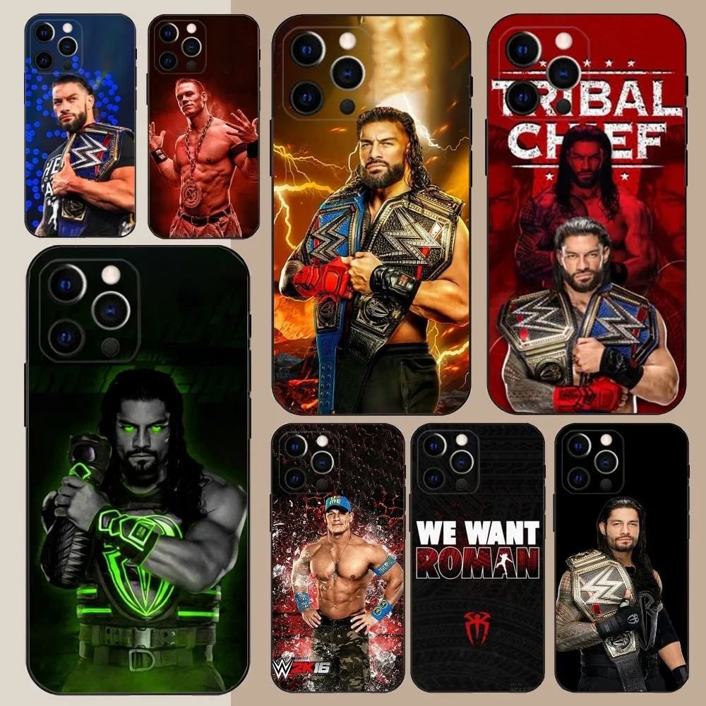 W-Wrestling Star Roman Reigns  Phone Case For Apple iPhone 15,14,13,12,11,Pro,X,XS,Max,XR,Plus,Mini Soft Black Cover