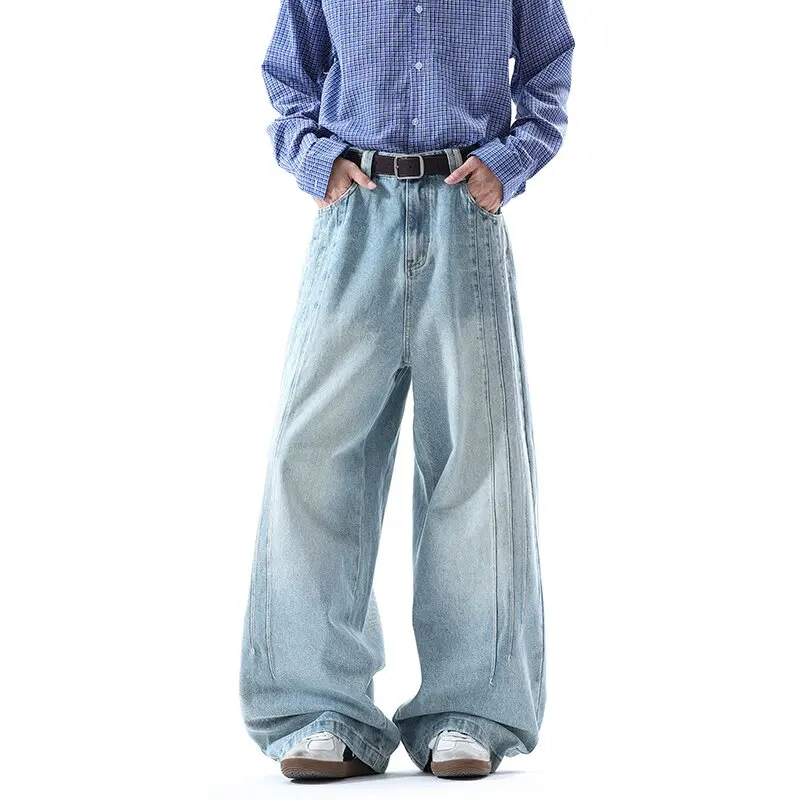 Autumn and Spring New Style Trendy American Vintage Loose Wide-Leg Pants Men's Casual Sports Plus Size High Quality Denim Pants
