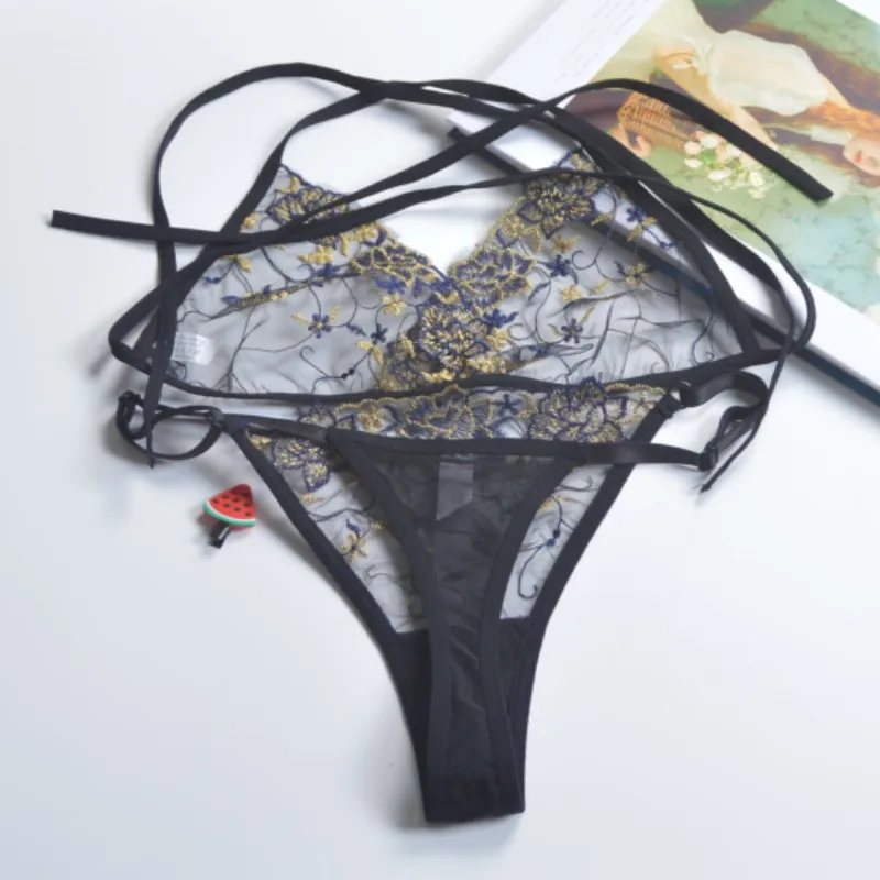 Sexy Lingerie LaceTransparent Fairly Woman Bra Set Floral EmbroideryBrazilian women panties Seamless Bralette
