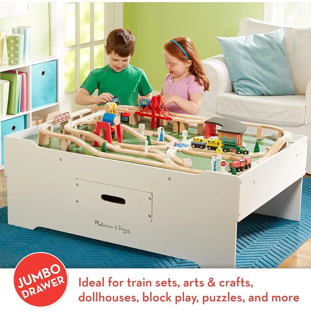 Mesa de juegos Multiactividad de madera Deluxe para sala de juegos, mesa de actividades para niños con almacenamiento, muebles, mesa de tren