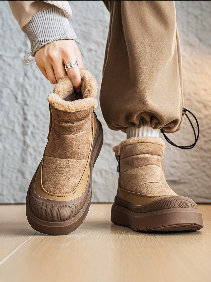 

Thickened Fleece Lined Snow Boots Men Women Winter Warm Waterproof Anti Slip Sheepskin Leather Cotton Shoes for Cold Weather