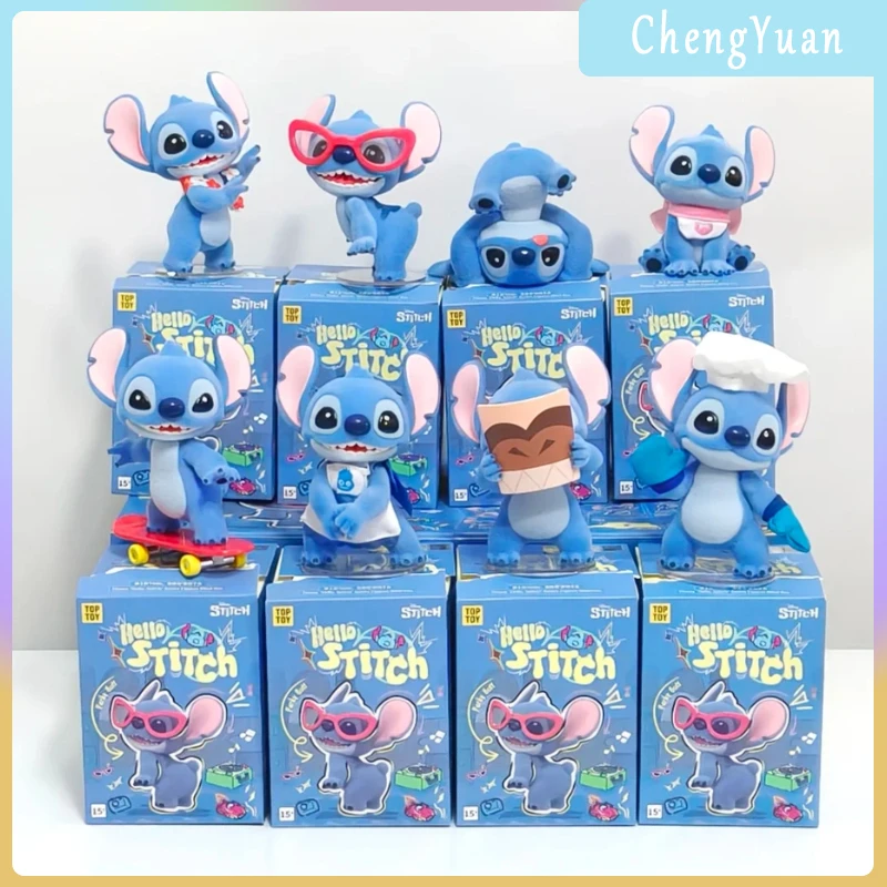 

Genuine Hello Stitch Series Blind Boxes Action Figurines Cute Flocking Doll Trendy Desktop Collection Ornaments Gifts