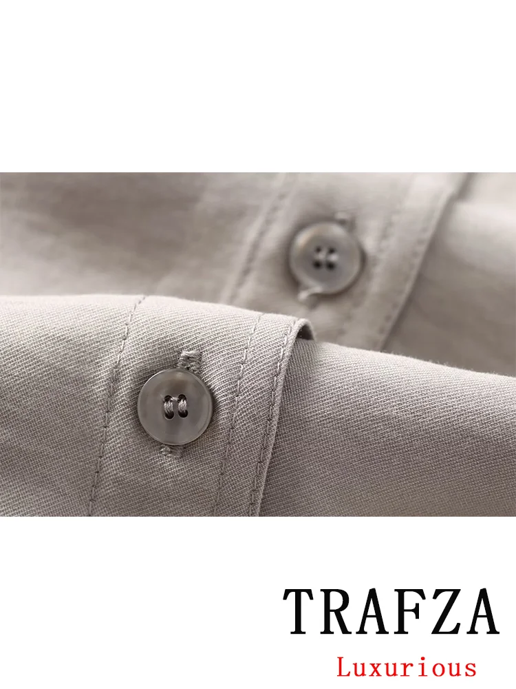 TRAFZA Vintage Casual Chic Women Suit Solid Turn-down Collar Single Breasted Blouse Loose Pants Fashion 2024 Holiday Summer Sets