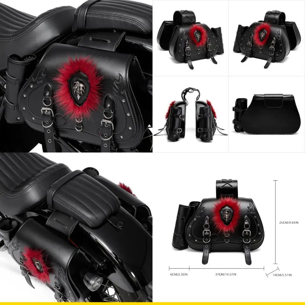 SZCH Punk Themed Motorcycle Pack Bags with Easy Mount System & Strong PU Waterproof Motorcycle Saddlebags for Bike