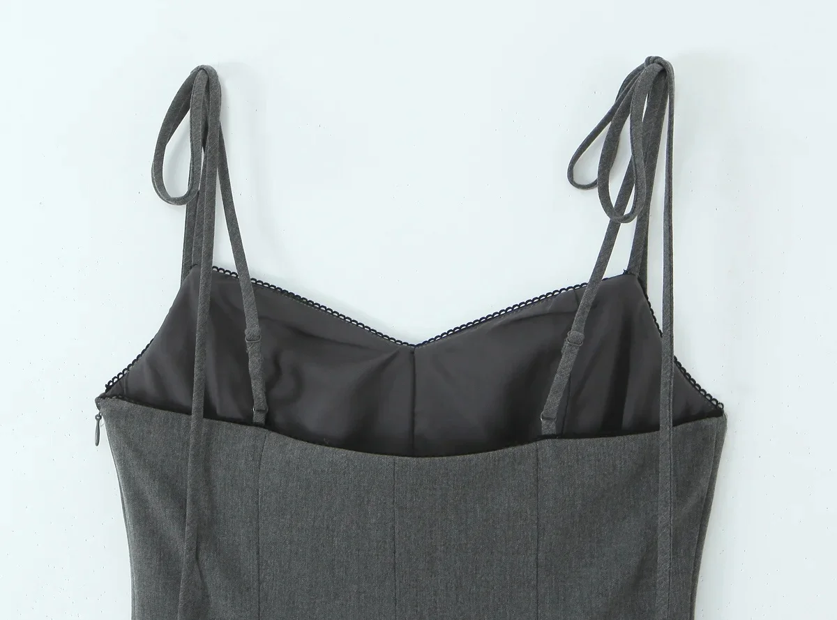 KONDALA Autunno Dolce Grigio Mini Abito da Donna Impiombato Breve Pizzo Papillon Cami Dress 2025 Estate Nuova Moda Vacanza Data Mujer Dres