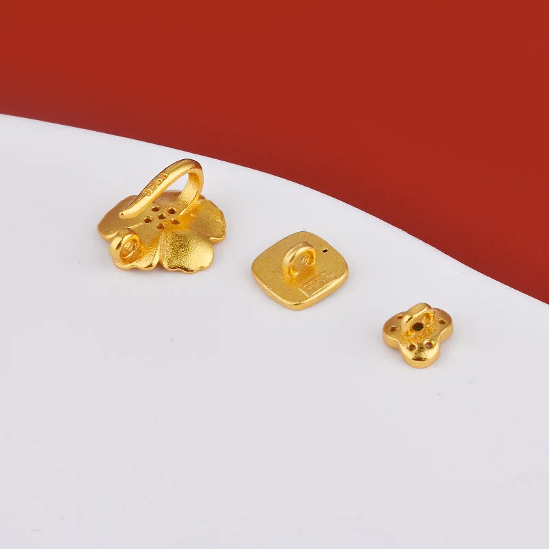 S925 pure silver ancient-style gold-plated cherry blossoms, Five-way God of Wealth, three-leaf flower green zircon, woven rope