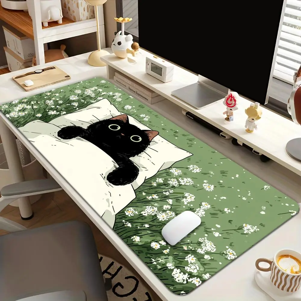 Interesting black cat illustration Mouse Pad Desk Mat Non-Slip office mousepads desk pad Stitched Edge pc accessories Gaming mat