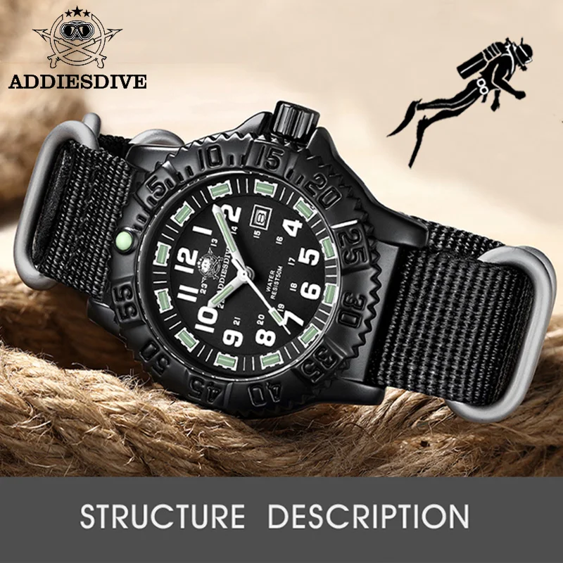 Addies Man Military Diving Watch Outdoor Sports Luminous Watch Multi-functional Waterproof Men's Quartz Watch Can Rotating Bezel