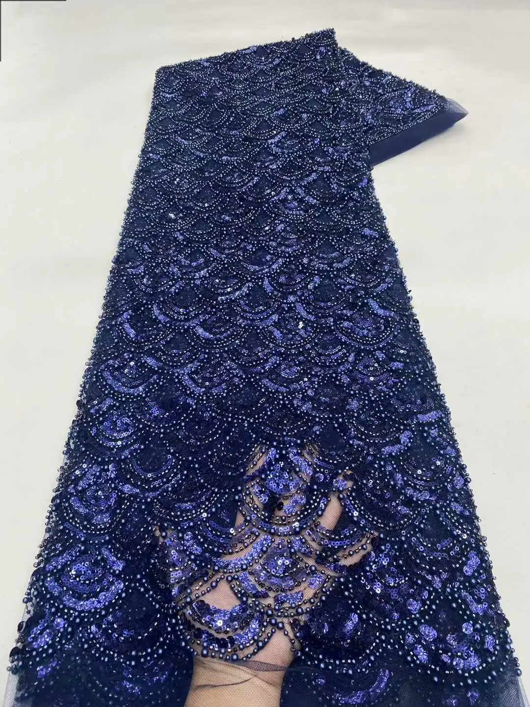 

African Sequins Lace Fabric 2026 High Quality Tulle Lace French Nigerian Net Beaded Lace Fabric For Sewing Wedding Dress