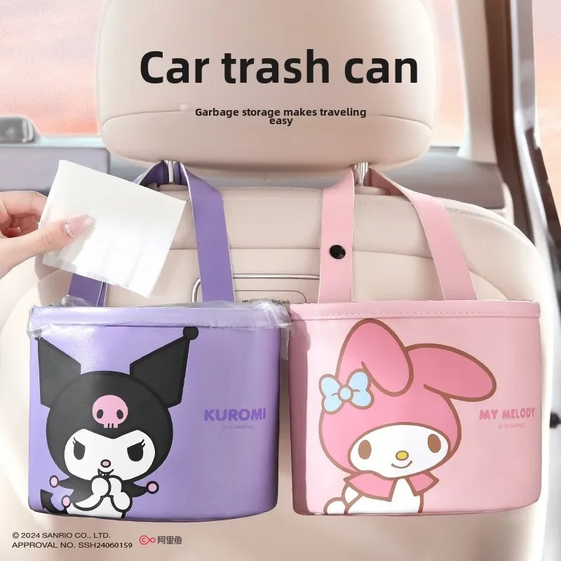 New Cartoon Sanrio Kuromi Hello Kitty Storage Box Car Side Storage Bucket, Car Seat Back Storage Bag Car