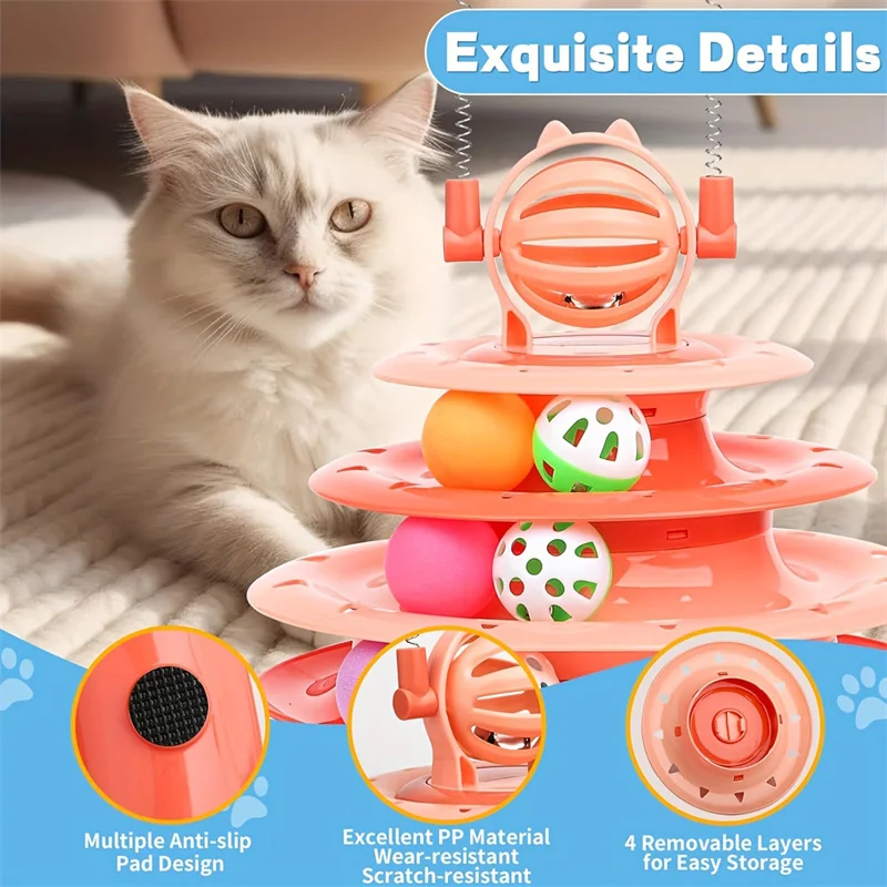 Cat Toys Spinning Ball Four Layers Cat Entertainment Disk Feather Stick Pet Spinning Ball Space Tower Toys Pet Supplies